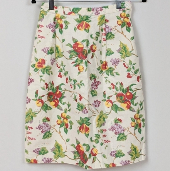 Jennifer Reed Vintage Skirt Linen Blend Retro Botanical Fruit Print White M NWT - Picture 9 of 9